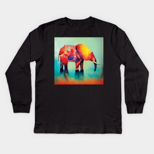 Elephant Art in Bold Blue, Yellow and Red Kids Long Sleeve T-Shirt